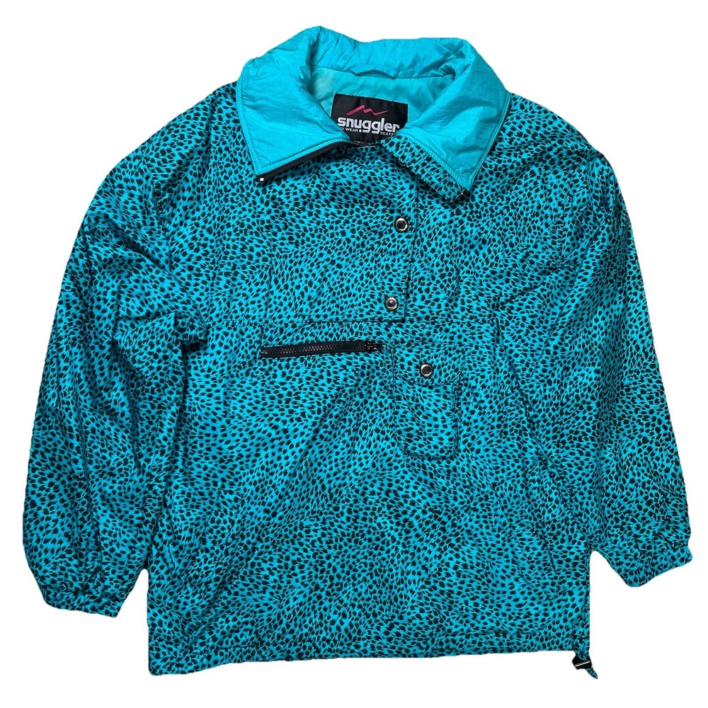 Vintage Women's Teal Snuggler Tanya Shell Leopard Ski Jacket Sz‎ M Retro Winter